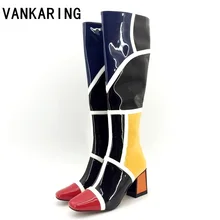 Женские сапоги «Челси» из лакированной кожи для верховой езды на Хэллоуин vankering; Цвет Красный; сапоги до колена; модные зимние женские сапоги для свиданий