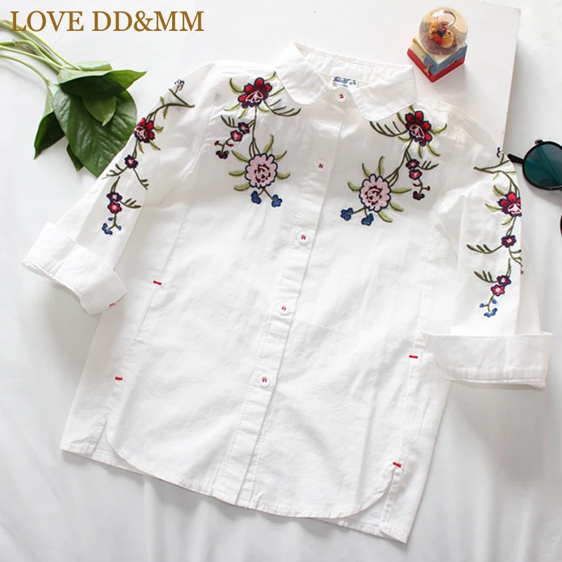 LOVE DD& MM/рубашки для девочек коллекция года, новая весенняя детская одежда рубашка с длинными рукавами и цветочной вышивкой в стиле ретро, в этническом стиле для девочек