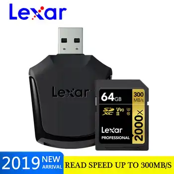Original Lexar 300MB/s 2000x 128gb sd card 64GB 32gb U3 SD Card SDXC Class 10 flash Memory sd Card For 1080p 3D 4K video Camera