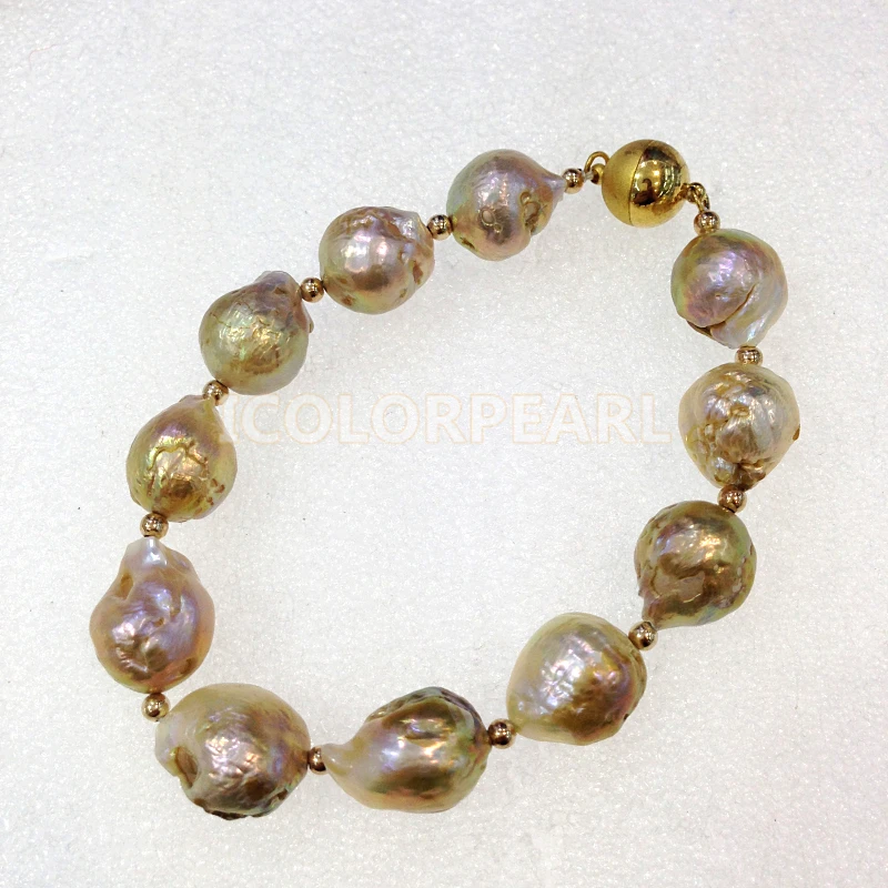 

Nice 11-15mm Waterdrop Irregular Natural Freshwater Pearl Jewelry Bracelet With Light Gold Beads And A Strong Magnet Clasp