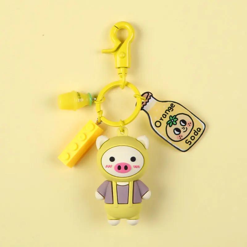 

Cartoon Cute Strawberry pig Keychain Creative Building Blocks Key Ring Holder Kid Toys Key Chains Women Bag Charm Pendant