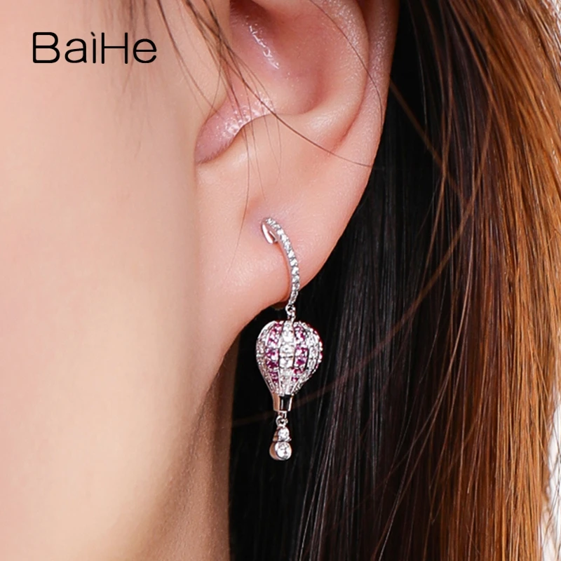 BAIHE, 14 K, белое золото, 0.34ct, H/SI-SI3, Круглый,, настоящие натуральные бриллианты, обручение, модное, хорошее ювелирное изделие, подарок, серьги-гвоздики