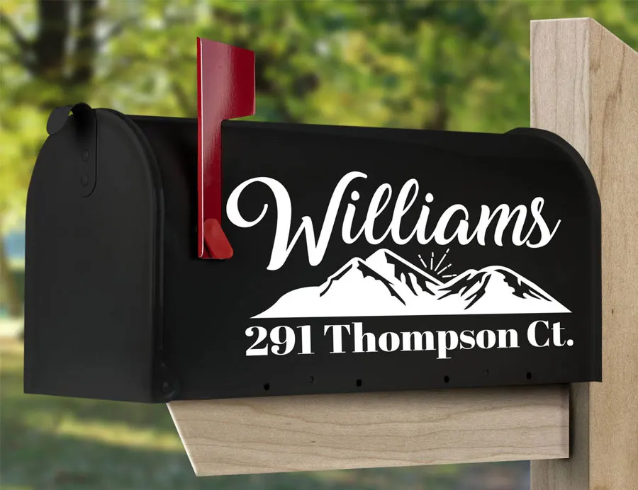 

Monogram Mailbox Decal With Mountain Design Personalized Mailbox Address Decal Set Of 2 Wedding Mailbox Vinyl Sticker DIY EM09