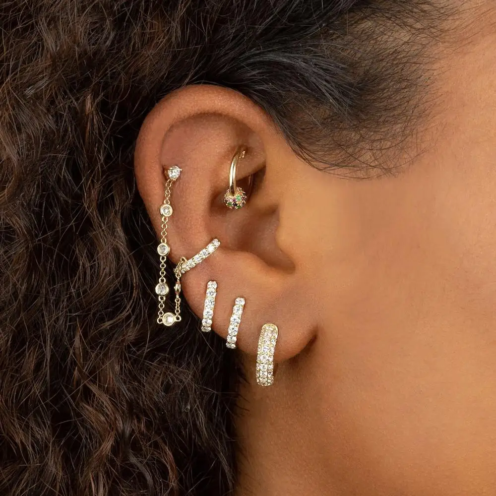 Long Round Cz link chain Tassel drop earring red green white cubic zirconia Gold color fashion earrings