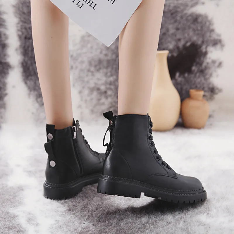 COOTELILI/Модная обувь на плоской подошве на молнии женские ботинки из искусственной кожи на высоком каблуке и платформе женская обувь на шнуровке ботильоны для девочек 35-40