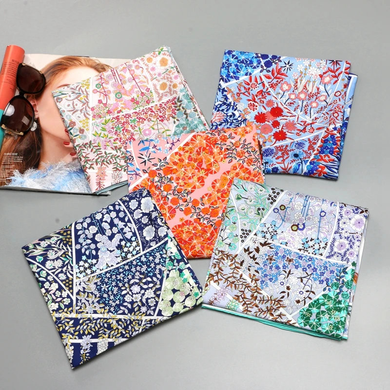 

Floral Print 100% Silk Twill Scarf Large Square Silk Scarf Hijab Shawl Foulard Head Scarves Women Gifts 88x88cm