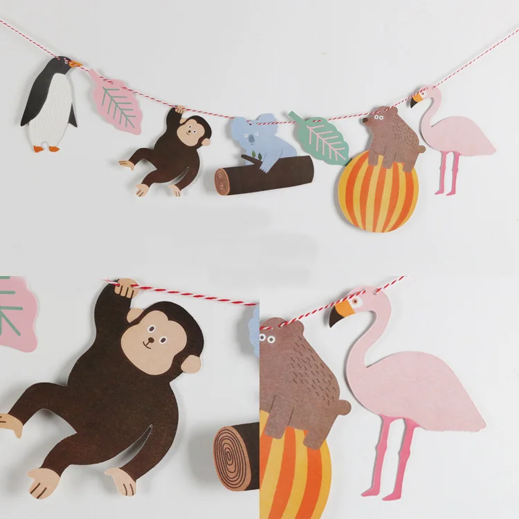 

Baby boy & girl Happy Birthday Party Decoration Animal Banner Cartoon Rainforest Party Supplies Party Favors
