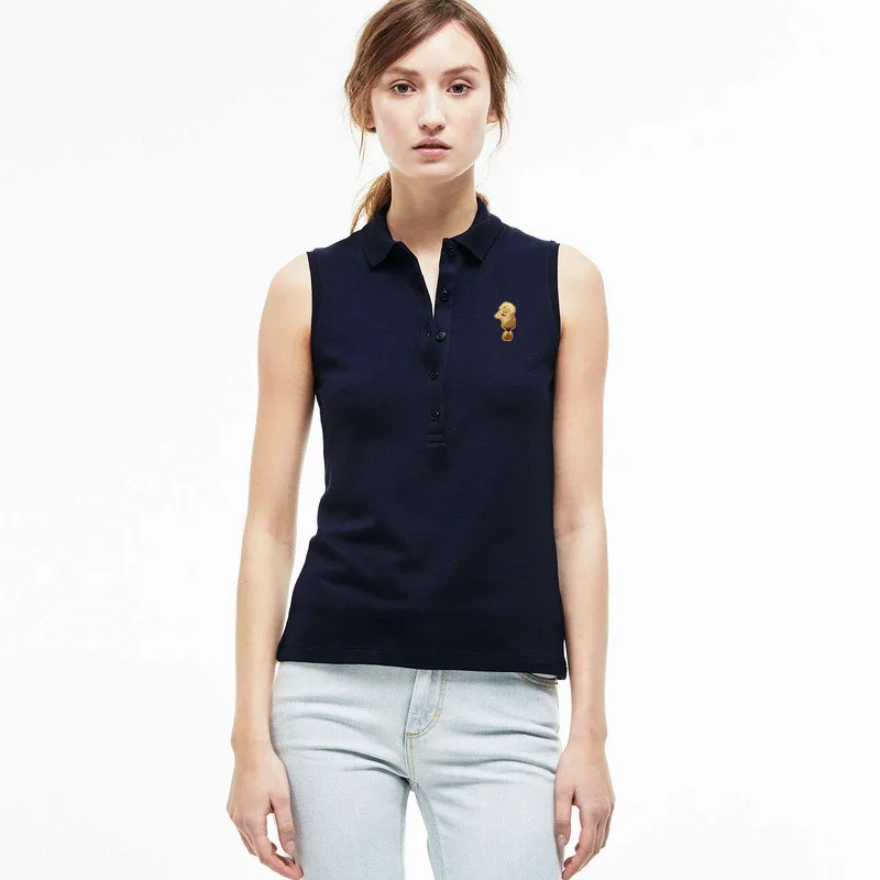 2017 Frete Grátis Polyhymnia mulheres camisa pólo sem mangas fino sólida camisa de manga curta blusa camisa feminina