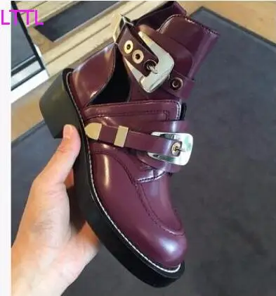 

2017 new fashion runway woman boots high quality leather riding boots cut-outs buckle strap gladiator boots motorcycle boots