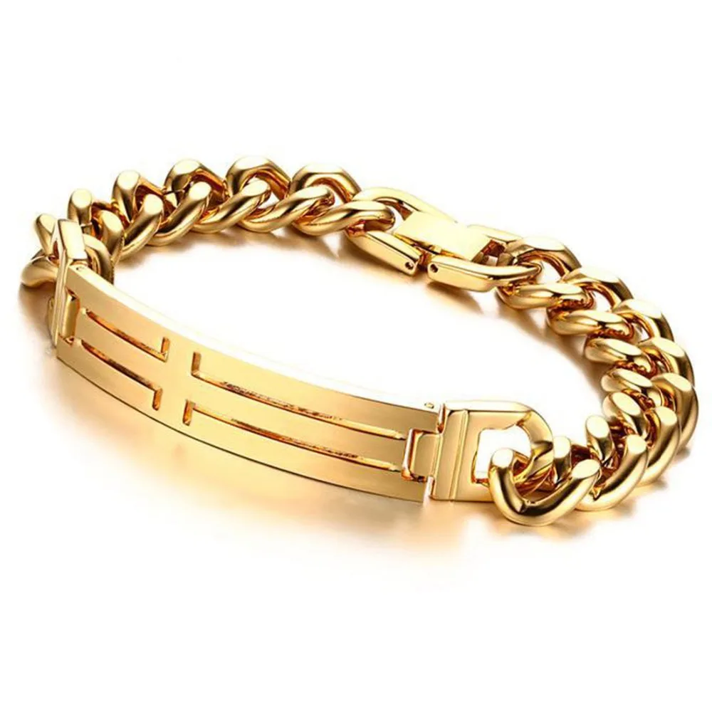 Classic Mens Chain Link Bracelet 12mm Wide Stainless Steel Wrist Band