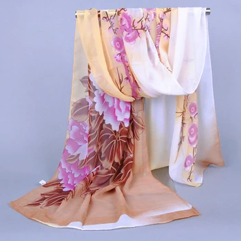 

YJSFG HOUSE 1Pc Women Silk Scarves Chiffon Neck Scarf Women Floral Printing Long Soft Wrap Scarf Summer Ladies Shawl Scarves