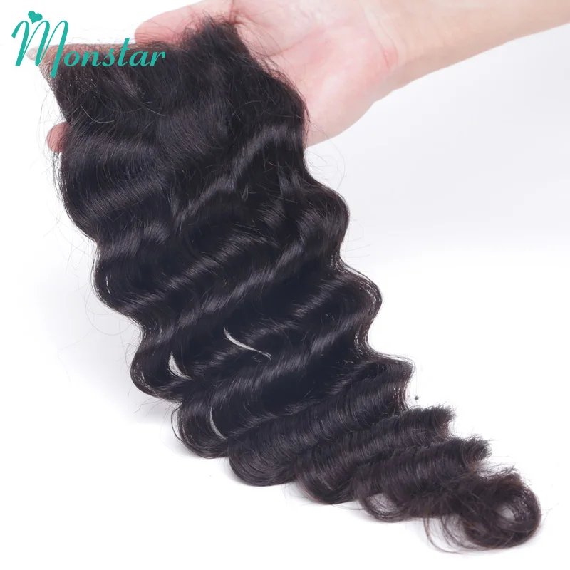 

Monstar Peruvian Loose Deep Wave Closure 4*4 Swiss Lace Closure Free Middle Part 8 - 20 Inch Loose Deep Wave Remy Hair Closure