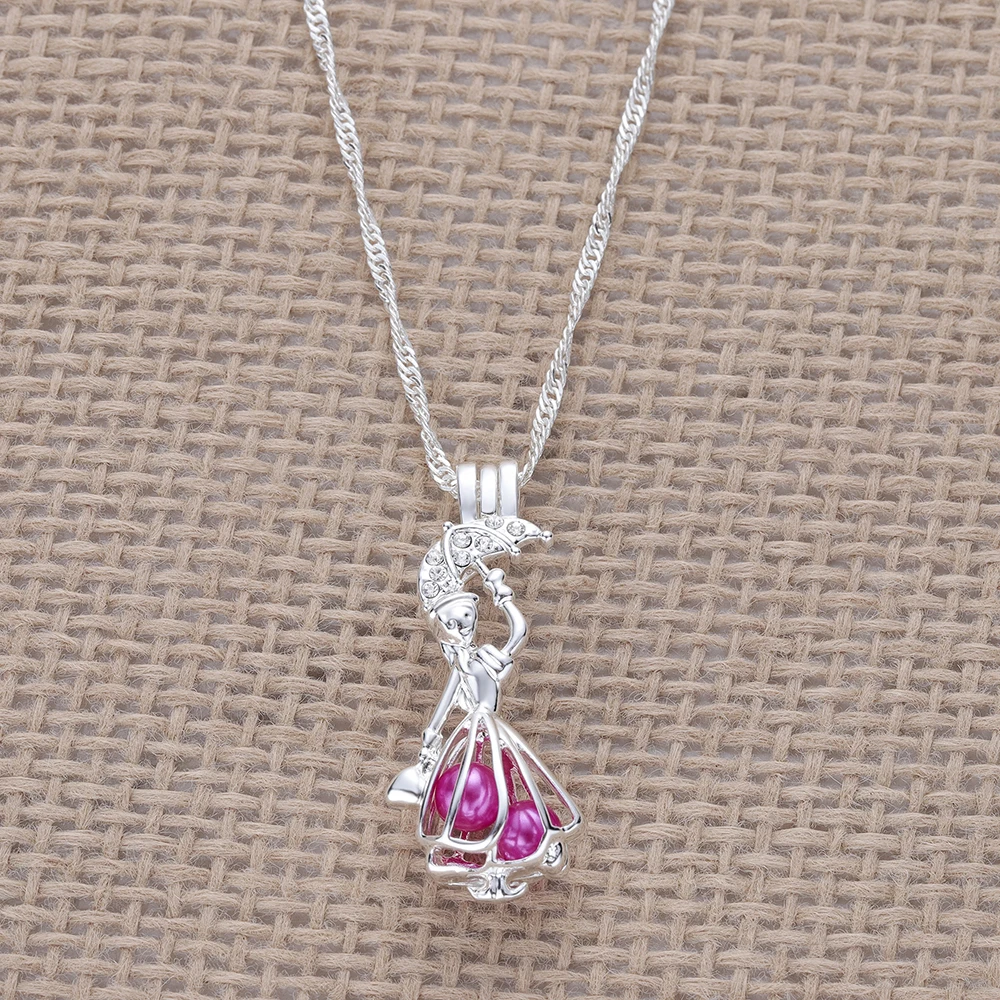 

Mary Poppins Pendant Necklace Classic Jewelry Women Gift Long Silver Link Chain Choker Necklace Red Pearl Pendant Women Gift