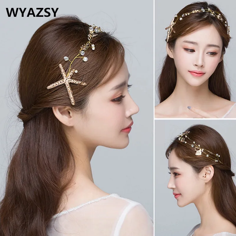 

Handmade Pearls Bridal Wedding Bridal Headbands Metal Clear Crystal Rhinestone Leaf Tiaras Crown For Women Hair Jewelry