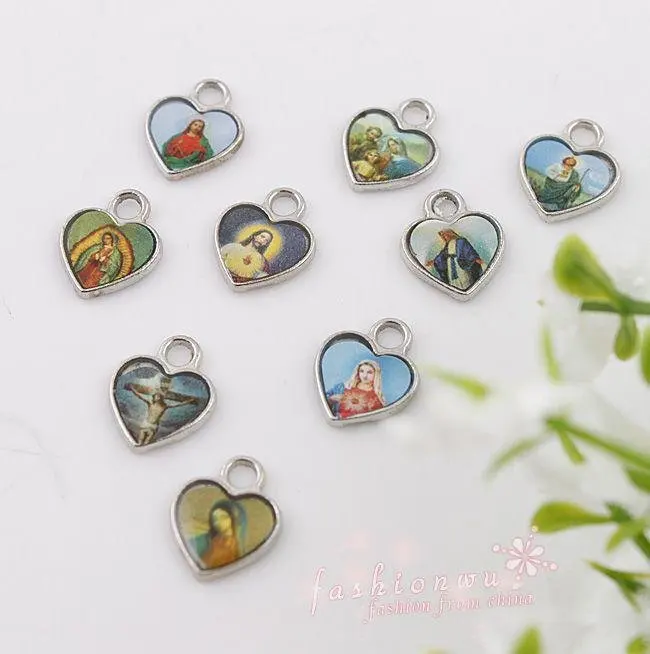 

200 Pcs Jesus Christianism Icon Heart Charms 12.4mmx10mm (1169)