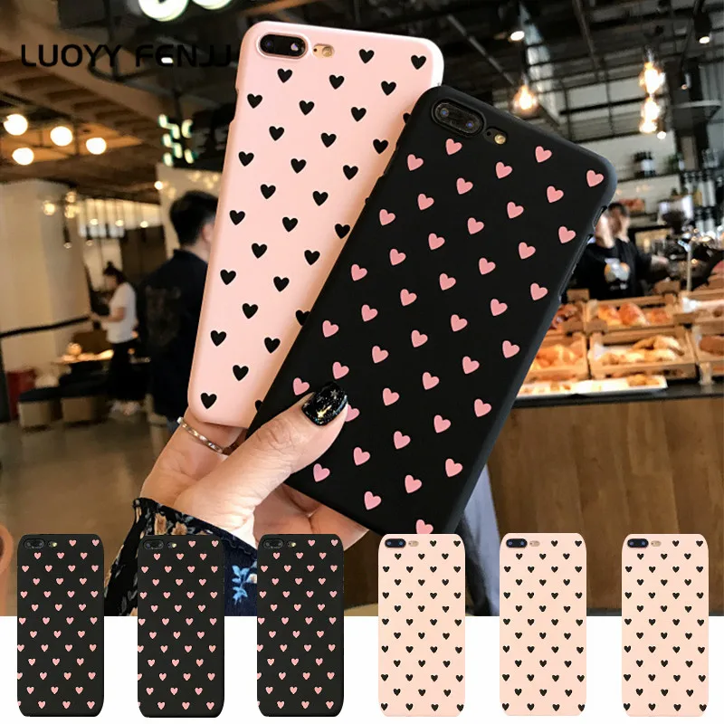 

LUOYY FENJJ Love Heart Matte Case for IPhone 6 6s 7 Plus 5 5s SE Cover Hard Plastic PC Phone Case for IPhone 7 8 Plus X 10 Coque