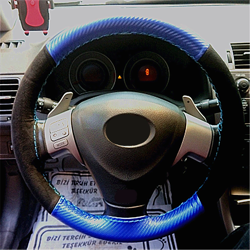 

High Quality Carbon Fiber Genuine Leather Braid On Steering Wheel Covers Non-slip Protect The Car Steering Wheels Universal 40cm