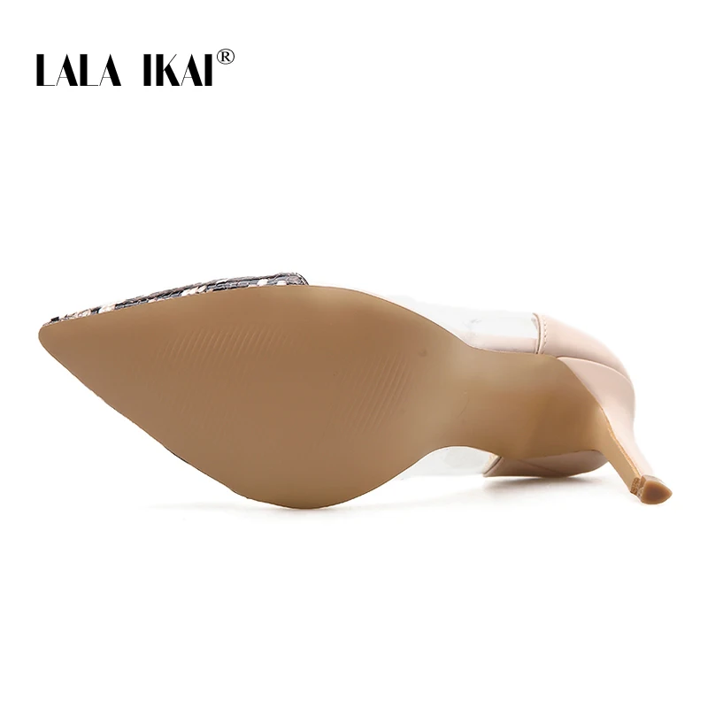 LALA IKAI Women Pumps Wedding Shoes Spring Summer High Heels PVC Snake PU Leather Sexy Party Shoes Zapatos De Mujer 014C3420-45