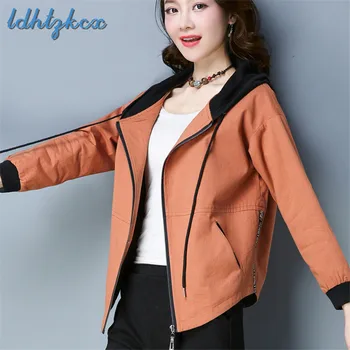 

Casual Coat Women Plus Size Short Loose Jackets 2018 Autumn New Korean Fashion Long Sleeve Zipper Pockets Chic Hooded Coat CX404