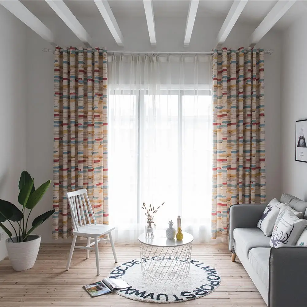 Polyester Abstract Striped Patio Door Window Curtain Grommet Top