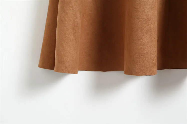 New Women Suede Skirt Fashion High Waist A-line Midi Skirt Female 2019 Autumn Winter Retro Wild Skirts Casual Women Skirt (7)