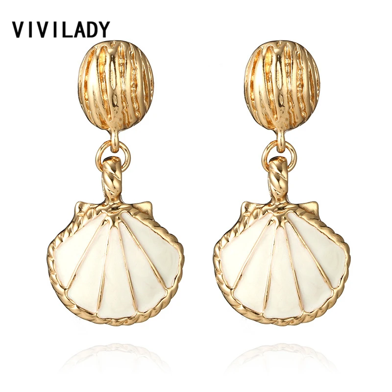 

VIVILADY New Arriver Enamel Shell Drop Dangle Earrings Women Femme Gold Color Alloy Beach Boho Jewelry Brinco Bijoux Gifts