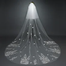 Румяна слоновой кости 300 см один слой новая свадебная фата, Длинная свадебная вуаль с кромкой свадебные аксессуары для невесты