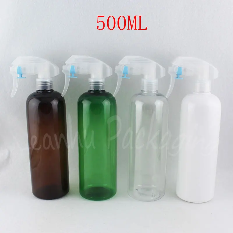 

500ML Round Shoulder Plastic Bottle With Trigger Spray Pump , 500CC Toner / Water Packaging Bottle , Empty Cosmetic Container