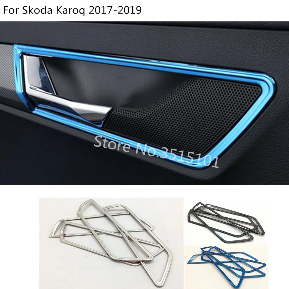 

Car styling body cover stick trim stainless steel door inner inside handle bowl frame 4pcs For Skoda Karoq 2017 2018 2019