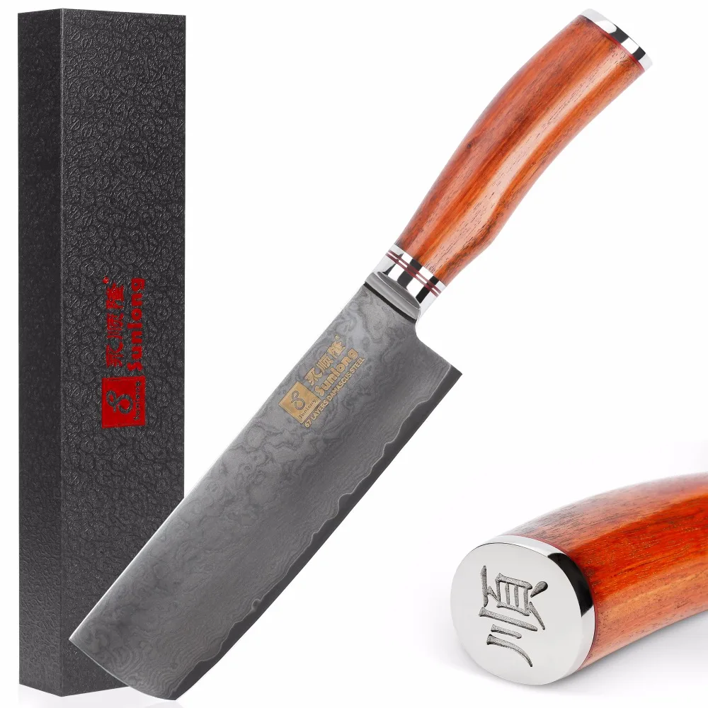 Sunlong Nakiri 6 5 дюймов Usuba японский VG10 забитая Дамасская сталь 67 слой Палисандр