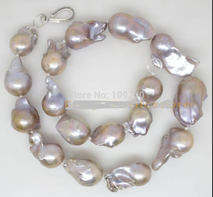 

Jewelr 003719 Exellent natural lilac big baroque keshi pearl silver clasp necklace