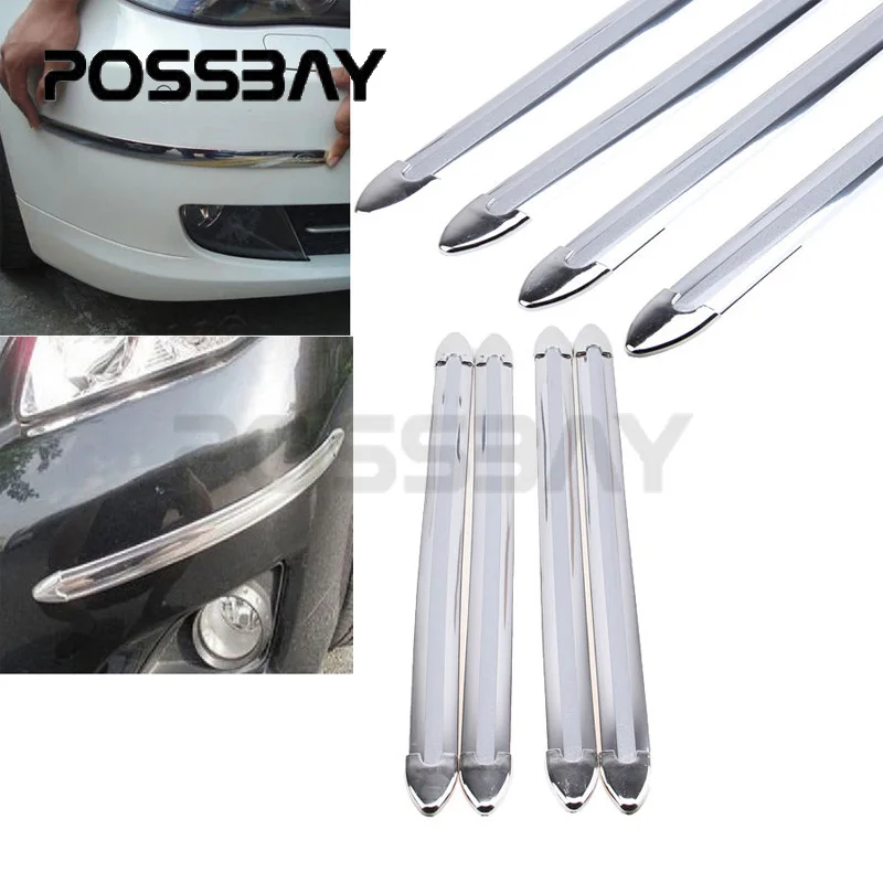 

POSSBAY Chrome Silver Rubber Car Corner Protector Guard Strip Crash Bar Bumper Strip Trim Protection Guards Lip Deflector