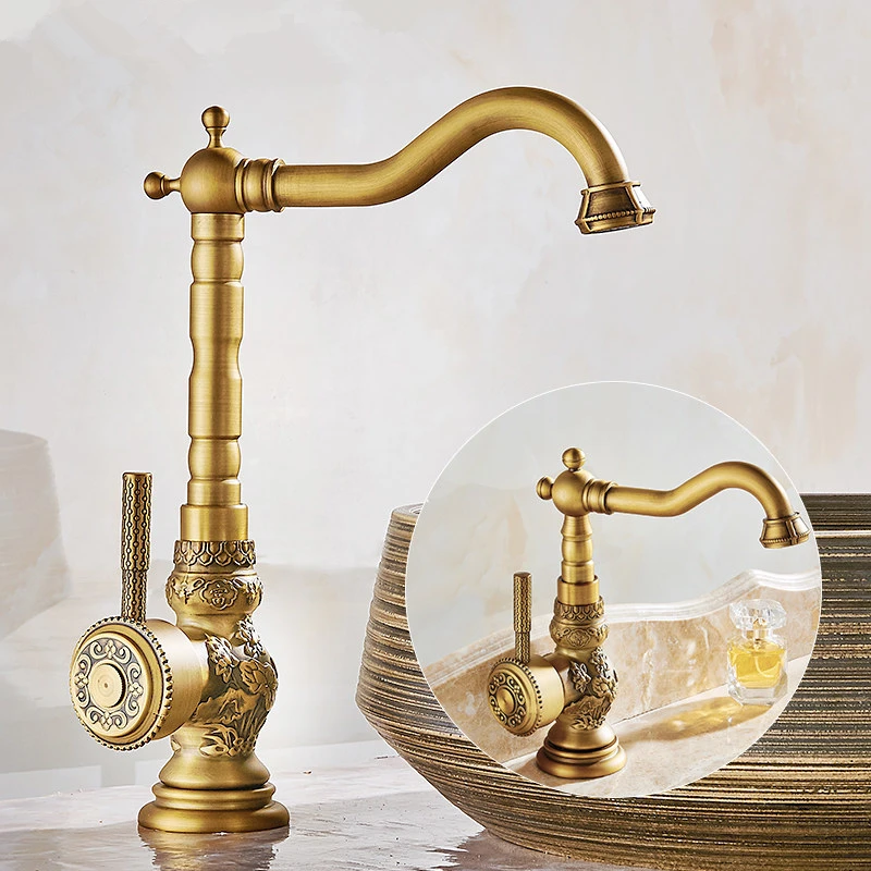 

High Quality Bathroom Accessories Bronze Finish Basin Faucet Hot&Cold Mixer Tap Classic Antique Bathroom Kitchen Faucet TP1119