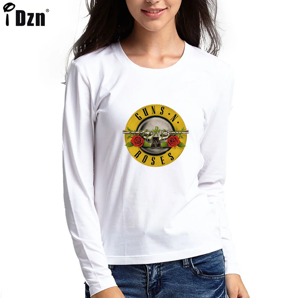 Long Sleeve Print T Shirt Women Guns N' Roses Rock Band Cotton Girls T