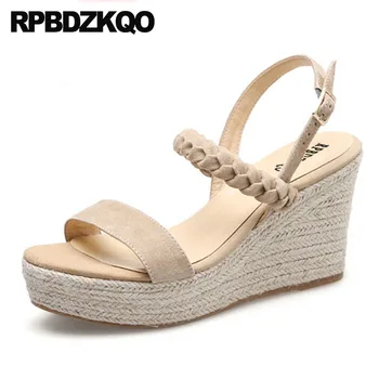 

pumps korean shoes fetish high heels genuine leather women wedge platform sandals espadrilles suede stripper exotic dancer rope