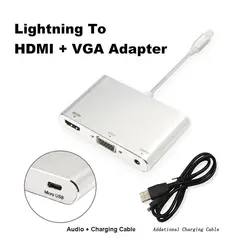Basix освещение к hdmi vga Аудио адаптер hdmi vga конвертер адаптер Тип c концентратор кабель для iPhone 5S 6 6S 7 7 для iPad серии