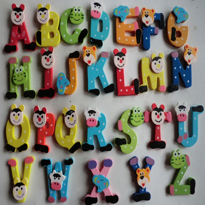 

Set Cartoon alphabet stickers refrigerator Shape Animal cartoon 26Pcs Alphabet Stickers Wooden A-Z Child Refrigerator Toy HOOLER