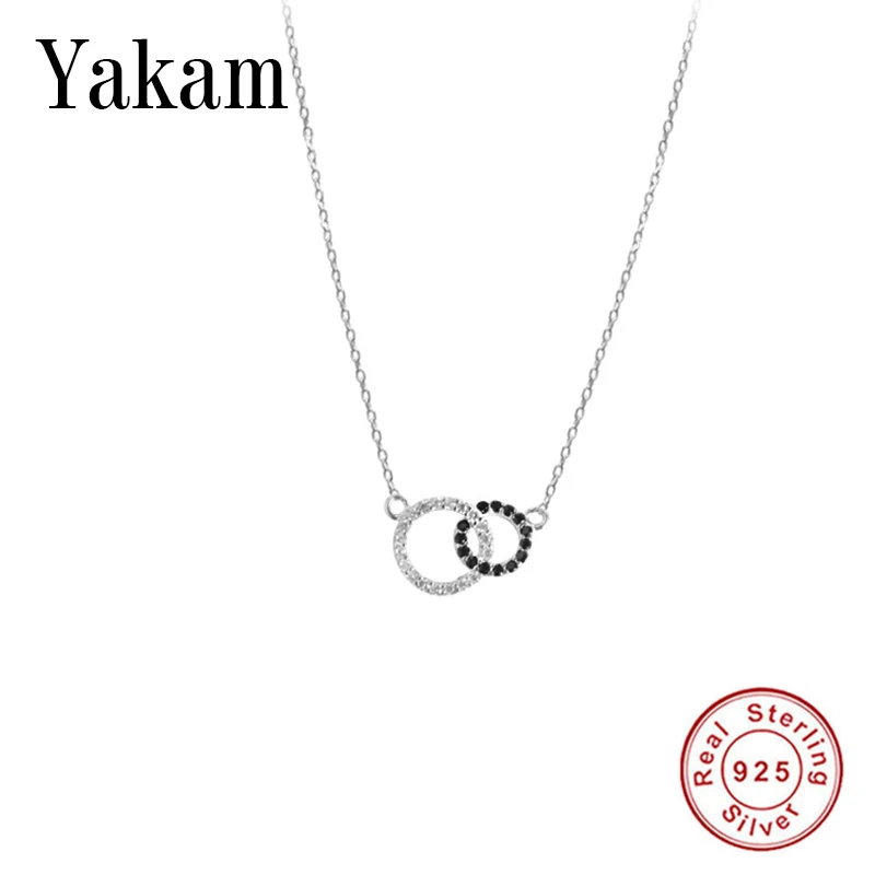 

Double round statement necklace 2019 women minimalist clear crystal pendant 925 sterling silver choker mothers day jewelry chain