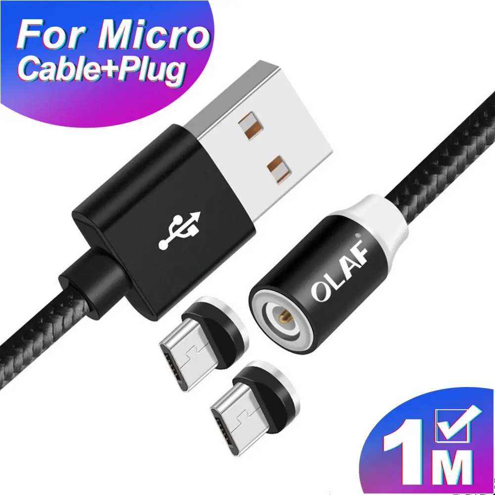 Магнитный Micro USB кабель OLAF 2A Зарядка 1 м 2 м светодиодный магнитный кабель для зарядки и передачи данных для Xiaomi 4X huawei P8 Lite samsung A5 J5 J7 - Цвет: Cable With 2 Plug