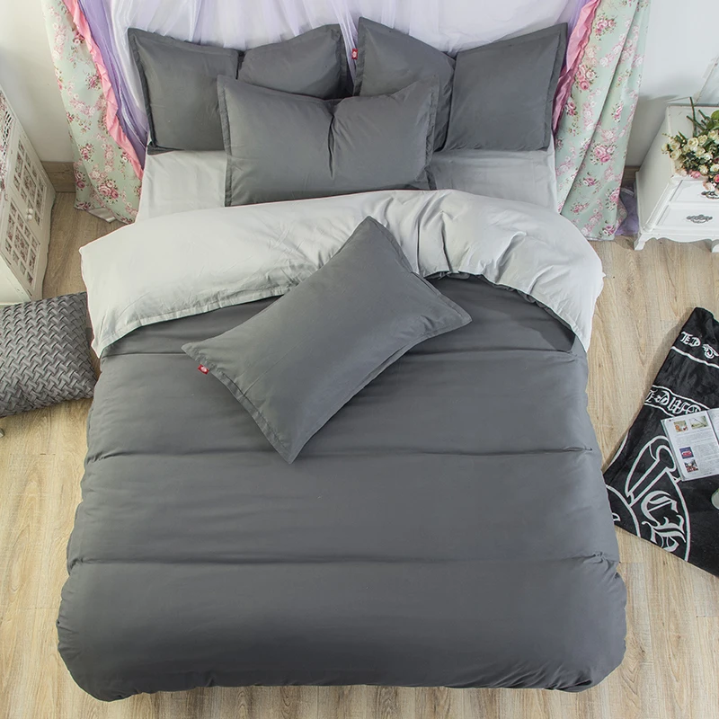 Free shipping simple solid dark light grey color bedding set Quilt