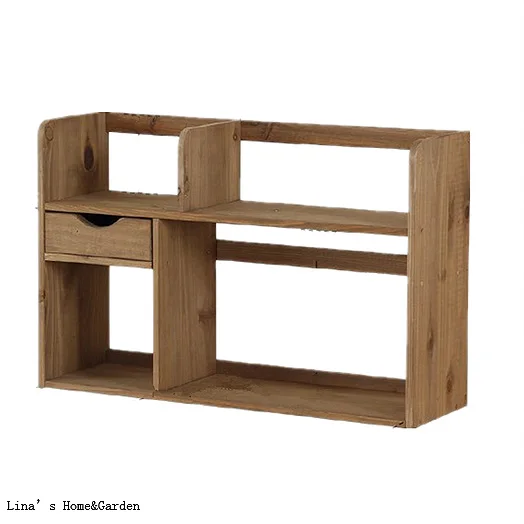 multiple use hand made solid desk wooden book shelf with a drawer (4)