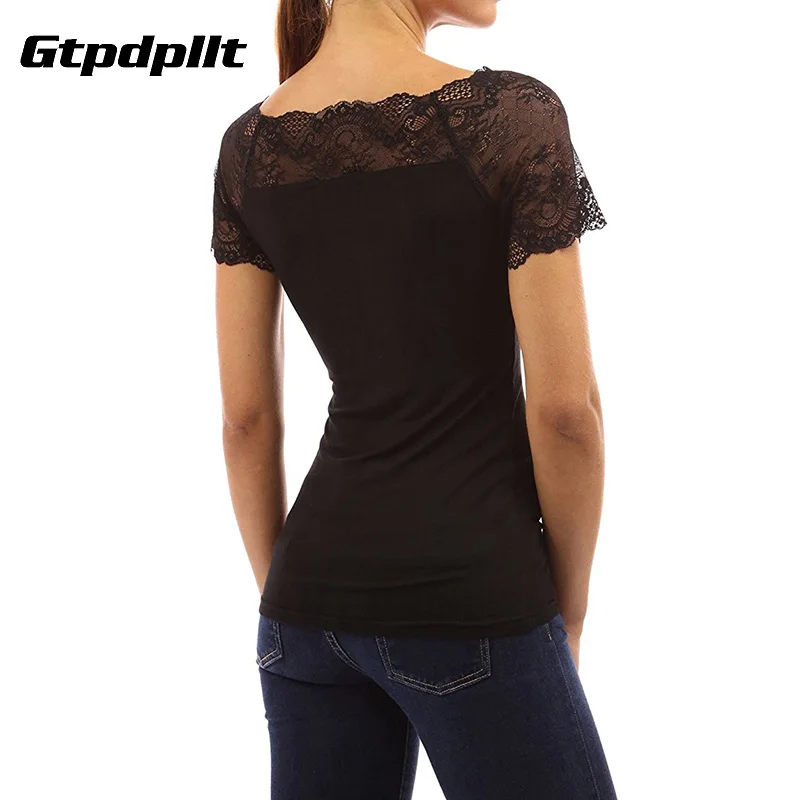 Gtpdpllt camiseta de verano para mujer 2018 camisa de encaje de manga corta Tops sexi camiseta de Mujer talla grande camiseta mujer Top camiseta femenina Gtpdpllt camiseta de verano para mujer 2018 camisa de encaje de manga corta Tops sexi camiseta de Mujer talla grande camiseta mujer Top camiseta femenina