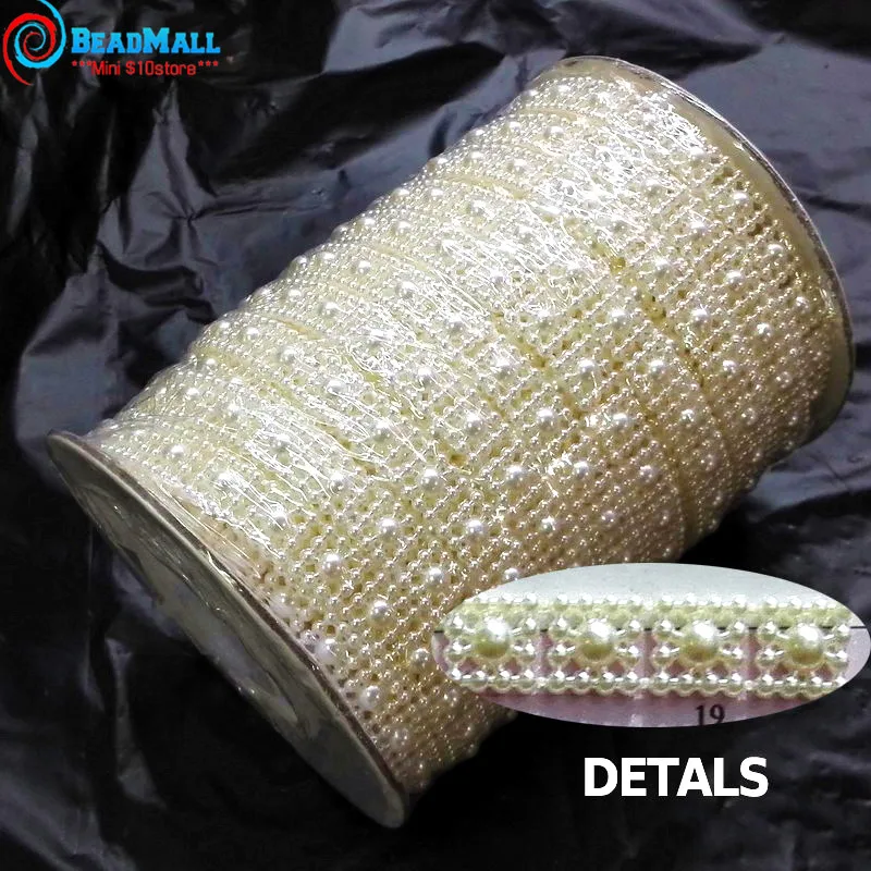 

9mm 25m/roll Rhinestone Sewing Trim Flat Back Plastic ABS Pearl Beads String Beads White Ivory Crystal Chain For Wedding Dress