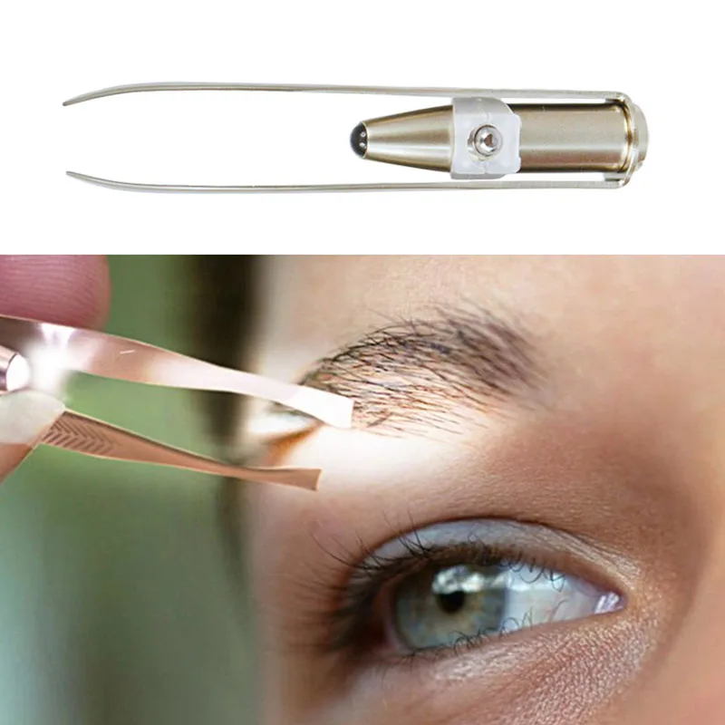 Professional Stainless Steel Eyebrow Tweezers Plier with LED Light