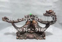 

15" Chinese Pure Bronze FengShui Dragon Head Ball Statue Wealth Coin Fish RuYi