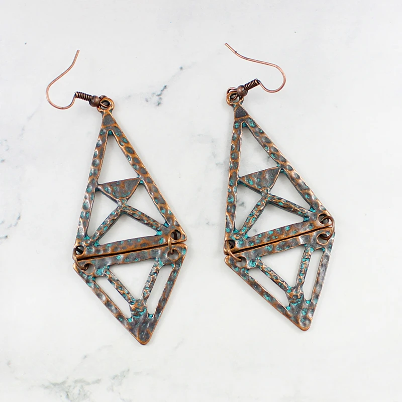

Hollow Triangle Ring Stitching Rhombus Shape Earrings Bronze Vintage Style Earrings Ethnic Fashion Women Jewelry