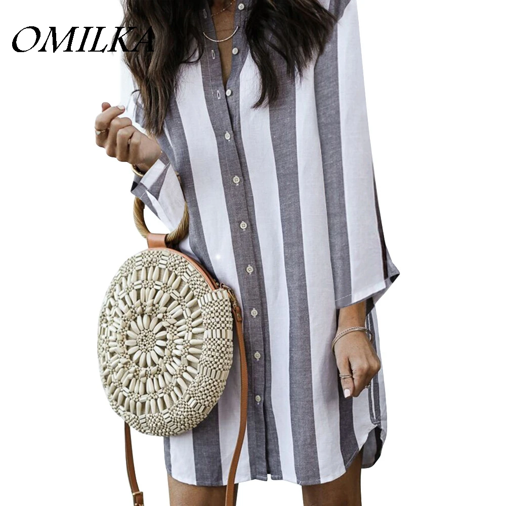 

OMILKA Women Long Sleeve Striped Printed Shirt 2018 Autumn Hollow Out Turtleneck Casual Loose Gray Work Club Blouses Shirts