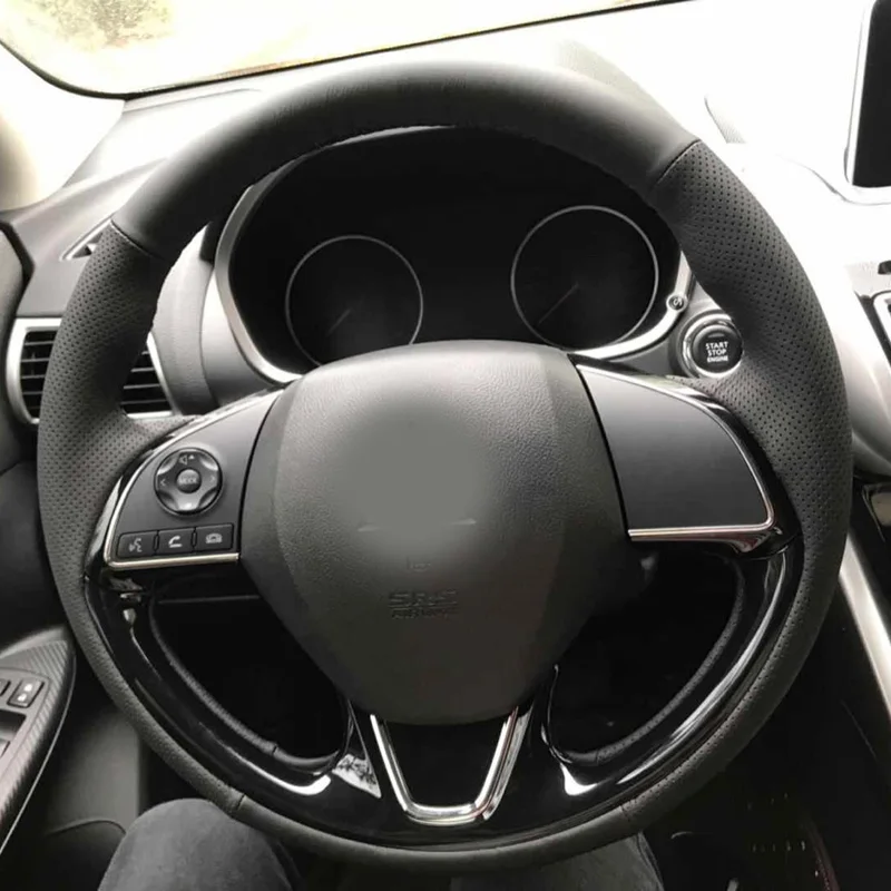 

Free Shipping High Quality cowhide Top Layer Leather handmade Sewing Steering wheel covers protect For Mitsubishi Outlander/ASX