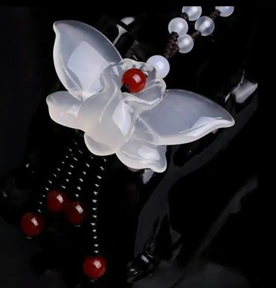 Fine Jewelry 2 цвета Медуллярный халцедон Цепочки и ожерелья Кулон резной бабочка Lucky best пожелания Для женщин Для мужчин ювелирные изделия