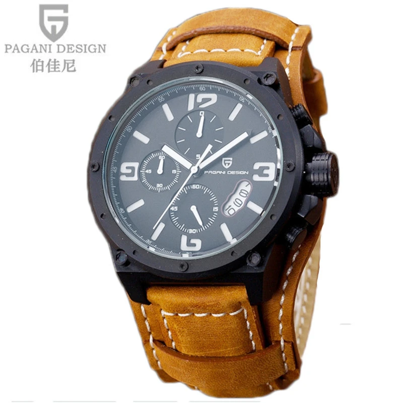 Pagani Design Watch Men Military Leather Quartz Watch Luxury Brand Waterproof Multifunction Sports Wristwatch Relogio Masculino